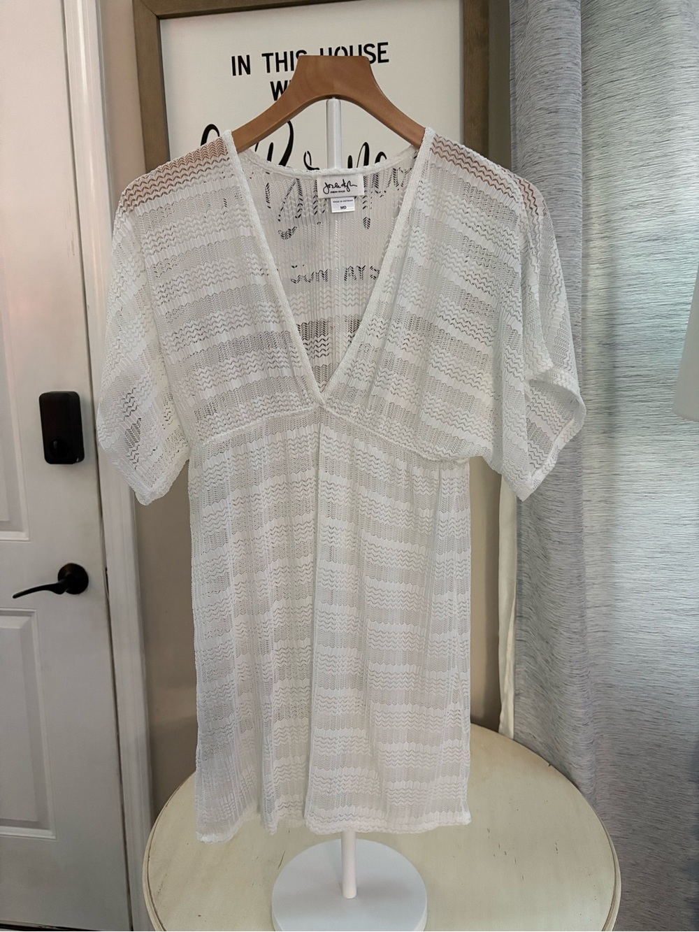 Jordan Taylor White V-Neck Lace Swim Coverup Dress Top M Medium S11